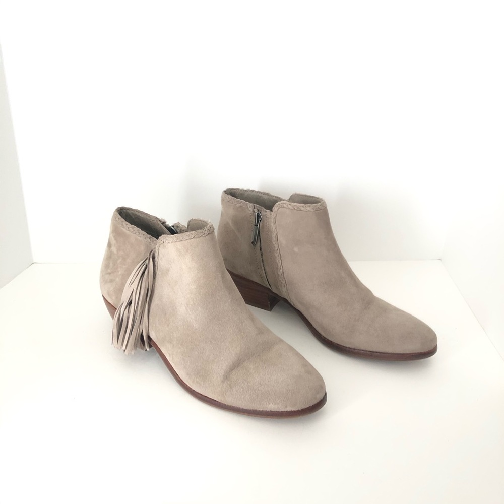 SAM EDELMAN Taupe Paige Fringe Ankle Boot 6